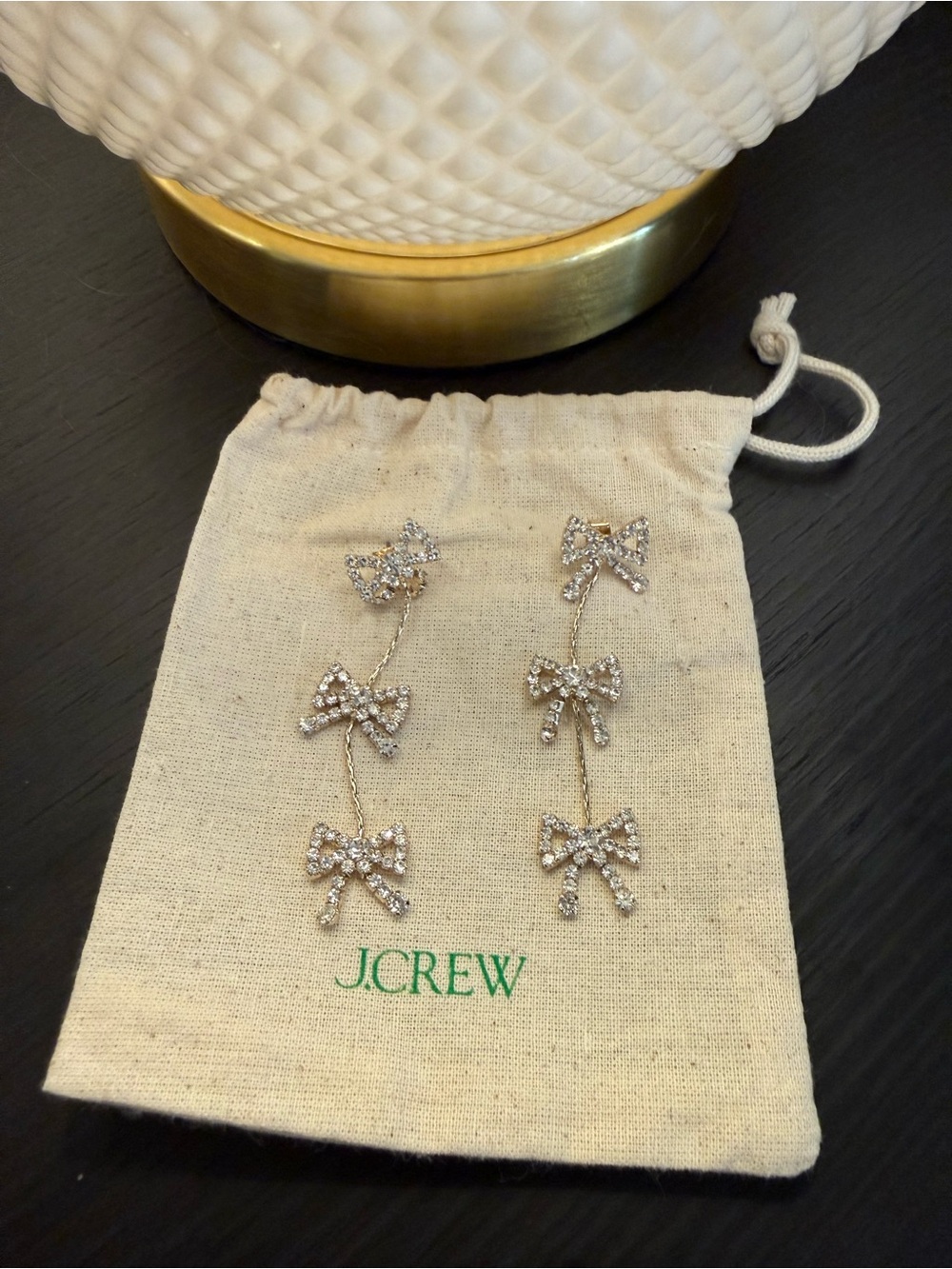 J. Crew Gold-Tone Crystal Bow Cascade Earrings